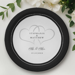 Elegant Wedding Mr & Mrs Black & White Chic Hearts Papieren Bordje