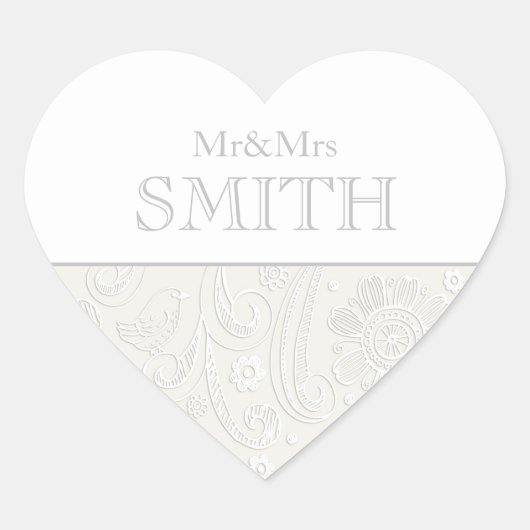Elegant Wedding Mr & Mrs. Persoonlijke hartnaam Hart Sticker (Voorkant)