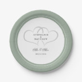 Elegant Wedding Mr & Mrs Rustic Sage Green Hearts Papieren Bordje (Voorkant)
