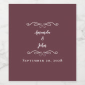 Elegant Wedding Names Datum Calligrafie Burgundy Wijn Etiket (Enkel label)