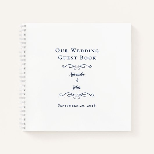 Elegant Wedding Navy Blue Chic Budget Guest Book Notitieboek (Voorkant)