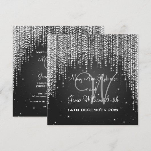 Elegant Wedding Night Dazzle Black Kaart (Voorkant / Achterkant)