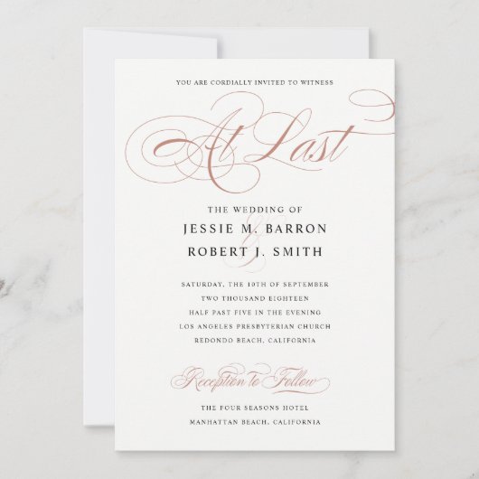 Elegant Wedding op Roos Gold Calligrafie Kaart (Voorkant)