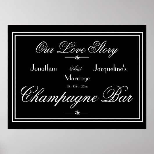 Elegant Wedding Open Bar Champagne Bar Poster (Voorkant)