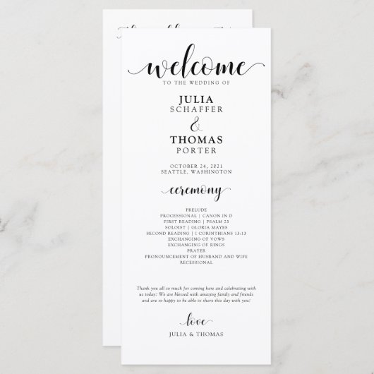 Elegant Wedding Order of Ceremony Programme Programmakaart (Voorkant / Achterkant)