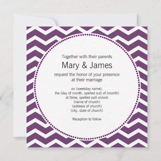 Elegant Wedding Paars Chevron Pattern Kaart (Achterkant)