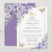 Elegant Wedding Paarse Lila Floral Butterflies Kaart (Voorkant / Achterkant)
