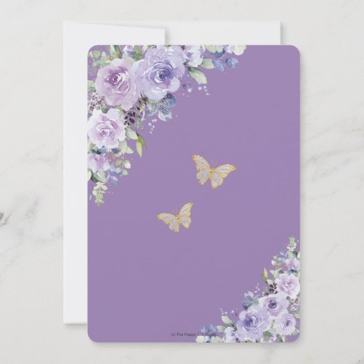 Elegant Wedding Paarse Lila Floral Butterflies Kaart (Achterkant)
