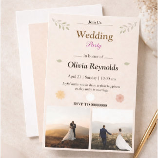 Elegant Wedding Party Invitation with Photo Kaart