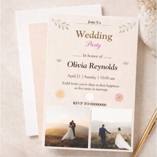 Elegant Wedding Party Invitation with Photo Kaart