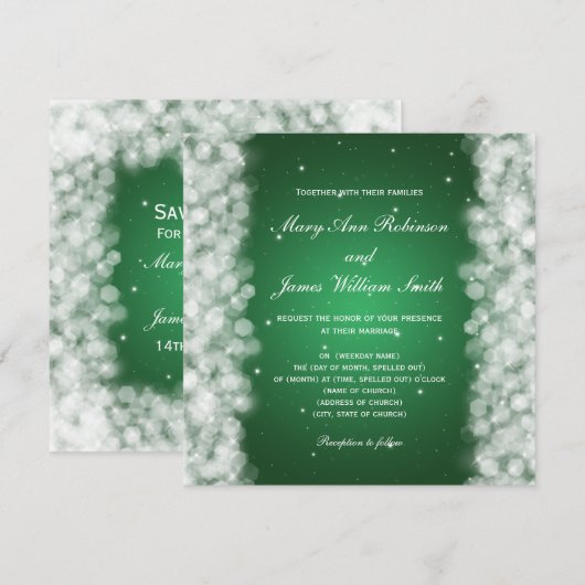 Elegant Wedding Party Sparkle Emerald Green Kaart (Voorkant / Achterkant)