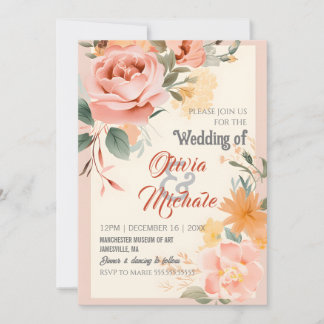 Elegant Wedding Pastel Pink Oranje Floral Lijst Kaart