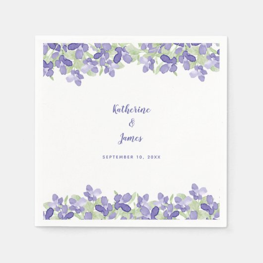 Elegant Wedding Periwinkle Floral Waterverf Paper Servet (Voorkant)