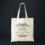 Elegant Wedding Personalized Bride Entourage Tote Bag<br><div class="desc">Dank je Bridesmaids, Maid of Honor, Bloemenmeisje, moeder of the bride en iedereen in de "Bride's Entourage" met deze eenvoudige maar elegante gepersonaliseerde canvas tas. Ideaal voor het organiseren van huwelijksdagbenodigdheden, schoenen, make-up, enz. Voeg 4 lijnen van douanetekst toe om te personaliseren. De door de vintage geïnspireerde ontwerpelementen vormen een...</div>