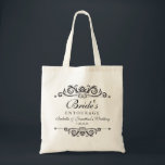 Elegant Wedding Personalized Bride Entourage Tote Bag<br><div class="desc">Dank je Bridesmaids, Maid of Honor, Bloemenmeisje, moeder of the bride en iedereen in de "Bride's Entourage" met deze eenvoudige maar elegante gepersonaliseerde canvas tas. Ideaal voor het organiseren van huwelijksdagbenodigdheden, schoenen, make-up, enz. Voeg 4 lijnen van douanetekst toe om te personaliseren. De door de vintage geïnspireerde ontwerpelementen vormen een...</div>
