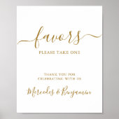 Elegant Wedding Personalized Gold Favors Table Poster (Voorkant)