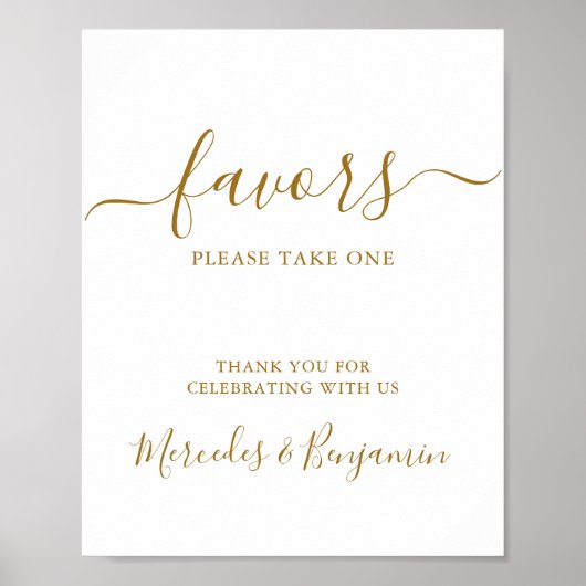 Elegant Wedding Personalized Gold Favors Table Poster (Voorkant)