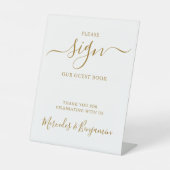 Elegant Wedding Personalized Gold Guest Book Reclamebord Met Voetstuk (Voorkant)