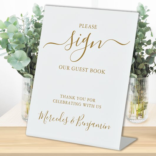 Elegant Wedding Personalized Gold Guest Book Reclamebord Met Voetstuk