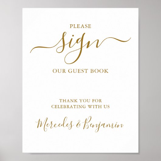 Elegant Wedding Personalized Gold Guest Book Sign Poster (Voorkant)