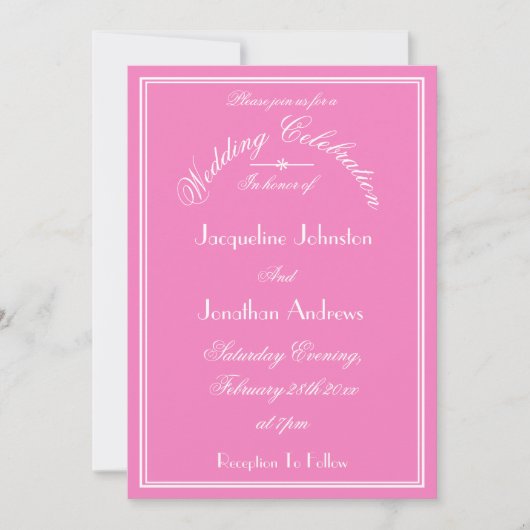 Elegant Wedding Personalized Names Chic Pink Kaart (Voorkant)