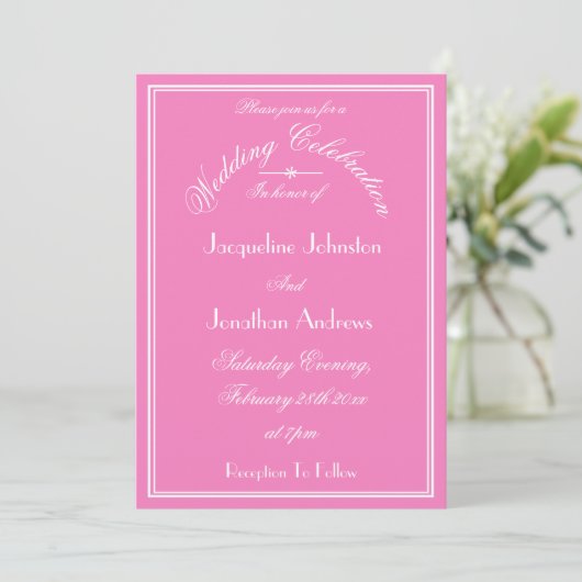 Elegant Wedding Personalized Names Chic Pink Kaart (Staand voorkant)