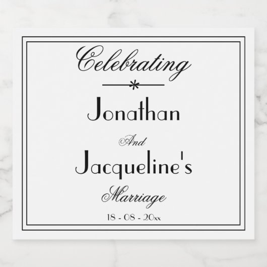 Elegant Wedding Personalized Names Classic Script Sparkling Wijnetiket (Enkel label)