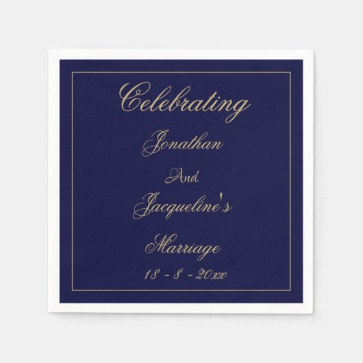 Elegant Wedding Personalized Navy Blue Gold Paper Servet (Voorkant)