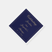 Elegant Wedding Personalized Navy Blue Gold Paper Servet (Hoek)