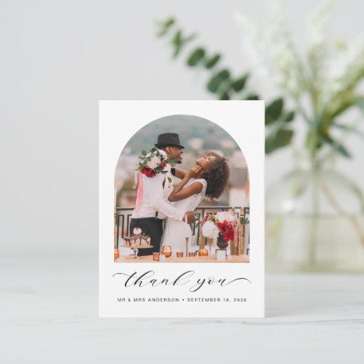 Elegant Wedding Photo Arched Lijst Dank je wel Briefkaart (Staand voorkant)