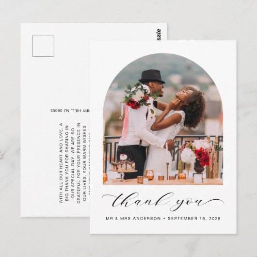 Elegant Wedding Photo Arched Lijst Dank je wel Briefkaart (Voorkant / Achterkant)
