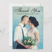 Elegant Wedding Photo Black Script Bedankkaart (Voorkant)