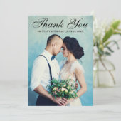 Elegant Wedding Photo Black Script Bedankkaart (Staand voorkant)