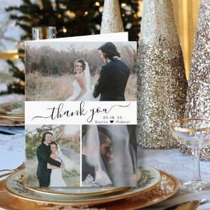 Elegant Wedding Photo Collage Hartelijk dank Bedankkaart