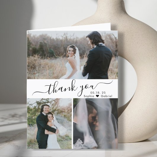 Elegant Wedding Photo Collage Hartelijk dank Bedankkaart