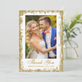 Elegant Wedding Photo Gold Glitter Bedankkaart (Staand voorkant)