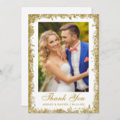 Elegant Wedding Photo Gold Glitter Bedankkaart (Voorkant / Achterkant)