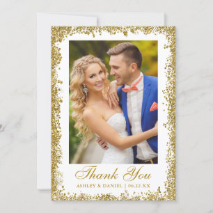 Elegant Wedding Photo Gold Glitter Bedankkaart