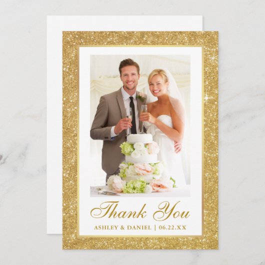 Elegant Wedding Photo Gold Glitter Lijst Bedankkaart (Voorkant / Achterkant)