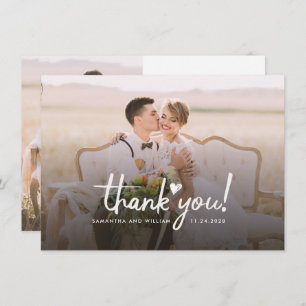 Elegant Wedding Photo Hand-Lettered Bedankkaart