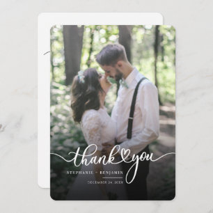 Elegant Wedding Photo Hand-Lettered Bedankt Notitiekaartje