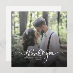 Elegant Wedding Photo Hand-Lettered Bedankt Notitiekaartje