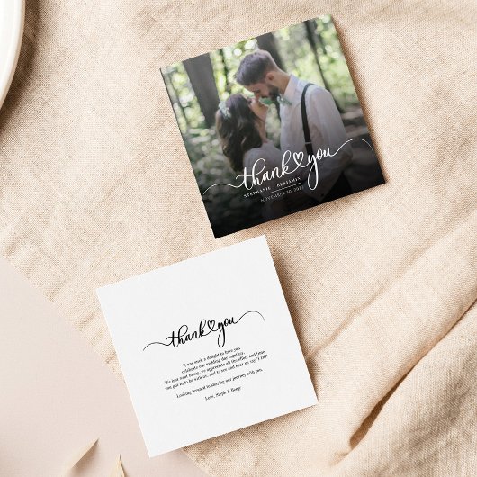 Elegant Wedding Photo Hand-Lettered Bedankt Notitiekaartje