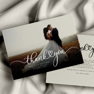 Elegant Wedding Photo Hand-Lettered Bedankt Notitiekaartje