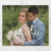 Elegant Wedding Photo Love & Bedankt Typografie Sparkling Wijnetiket (Enkel label)