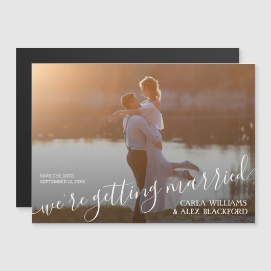 Elegant Wedding Photo Save the Date Magnetic Kaart (Voorkant / Achterkant)