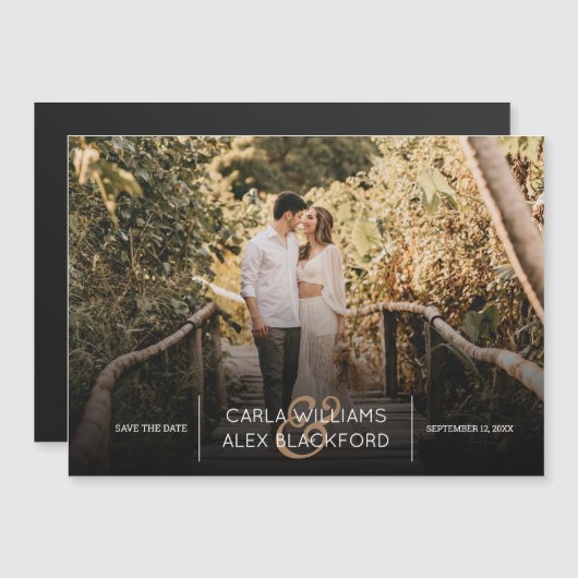 Elegant Wedding Photo Save the Date Magnetic Kaart (Voorkant / Achterkant)