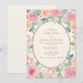 Elegant Wedding Pink Peach Waterverf Floral Gold Kaart (Voorkant / Achterkant)