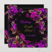Elegant Wedding Pink Plum Roos Black Kaart (Voorkant / Achterkant)
