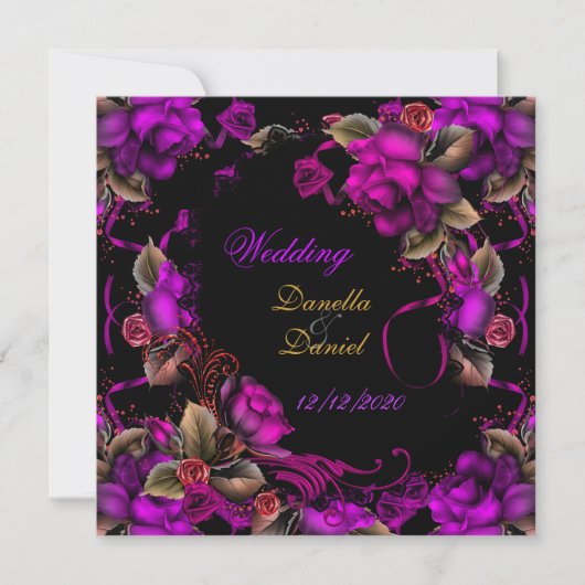 Elegant Wedding Pink Plum Roos Black Kaart (Voorkant)